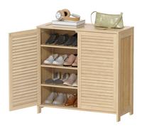 Homcom Bamboo Shoe Cabinet With Louvered Doors 14 Pairs Shoe Storage Cabinet In Natural Natural
