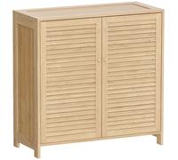 HOMCOM Bamboo Shoe Cabinet with Louvered Doors, 14 Pairs Shoe Storage Cabinet with Adjustable Shelves for Hallway, Natural