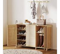 Homcom Bamboo Shoe Cabinet With Louvered Doors 18 Pairs Shoe Storage Cabinet In Natural Natural