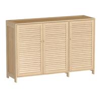 HOMCOM Bamboo Shoe Cabinet with Louvered Doors, 18 Pairs Shoe Storage Cabinet with Adjustable Shelves for Hallway, Natural