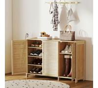 HOMCOM Bamboo Shoe Cabinet with Louvered Doors Shoe Storage Cabinet - Natural wood finish - Natural bamboo - Bamboo