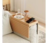 HOMCOM Bamboo Sofa Arm Tray, Foldable Armrest Tray, Natural Wood Finish | Anti-Slip Design, Flexible Roll-up Couch Armrest Table, for Drinks and Snacks