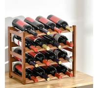 HOMCOM Free Standing Wine Rack 16 Bottle Holders, Bamboo Display Shelf, Brown