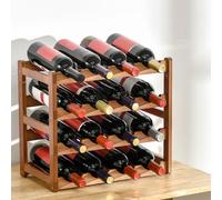 HOMCOM Free Standing Bamboo Wine Rack with 16 Bottles Holder - Brown