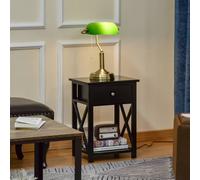HOMCOM Banker's Table Lamp Desk Lamp with Antique Bronze Tone Base, Green Glass Shade and Pull Rope Switch for Home Office, Living Room, Bedroom, Dining Room, Green