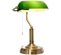 HOMCOM Banker's Table Lamp Desk Lamp with Antique Bronze Tone Base, Green Glass Shade and Pull Rope Switch for Home Office, Living Room, Bedroom, Din