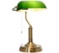 HOMCOM Banker's Table Lamp Desk Lamp with Antique Bronze Tone Base, Green Glass Shade and Pull Rope Switch for Home Office, Living Room, Bedroom, Dining Room, Green