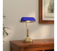 HOMCOM Banker's Table Lamp w/ Antique Bronze Tone Base, Blue