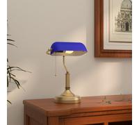 Homcom Banker's Table Lamp W/ Antique Bronze Tone Base, Blue