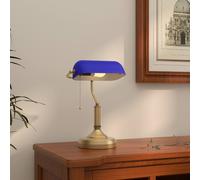 HOMCOM Banker's Table Lamp W/ Antique Bronze Tone Base, Blue, Blue