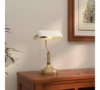 HOMCOM Banker's Table Lamp W/ Antique Bronze Tone Base - White/Blue - White | TJ Hughes