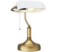 HOMCOM Banker's Table Lamp with Glass Shade White