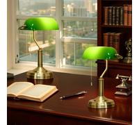 Homcom Banker's Table Lamps Set Of 2 With Antique Bronze Tone Base, Green