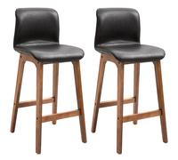 HOMCOM Bar Kitchen Stools Set of 2, PU Leather Upholstered Bar Chairs with Wooden Frame, Footrest for Home Bar, Dining Room, Dark Brown Aosom UK