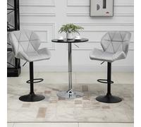HOMCOM Bar Stool Set of 2 Fabric Adjustable Height Counter Chairs Dark Grey - Grey
