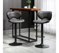 Vintage Bar Stool Set of 2 Faux Leather Adjustable Height Armless Chairs HOMCOM Dark Grey One Size