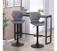 Homcom Bar Stool Set Of 2 Velvet-Touch Fabric Adjustable Height Swivel Counter Chairs With Footrest Grey