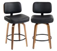 HOMCOM Bar Stools 360° Swivel Breakfast Bar Stools Padded PU Seat Footrest Set of 2 Black