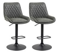 Homcom Bar Stools Adjustable Quilted Faux Vintage Leather Black 2pcs
