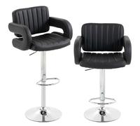 HOMCOM Bar Stools Adjustable Swivel Kitchen Chairs with Backrest Armrest Set of 2 PU Leather Black