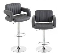HOMCOM Bar Stools Adjustable Swivel Kitchen Chairs with Backrest Armrest Set of 2 PU Leather Grey