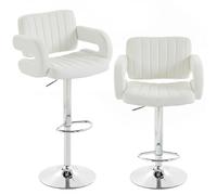 HOMCOM Bar Stools Adjustable Swivel Kitchen Chairs with Backrest Armrest Set of 2 PU Leather White