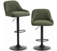 HOMCOM Bar Stools Adjustable Swivel Kitchen Chairs with Backrest Set of 2 for Kitchen Island Dark Green