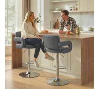 HOMCOM Bar Stools Adjustable Swivel with Armrest Set of 2 Grey HOMCOM Grey