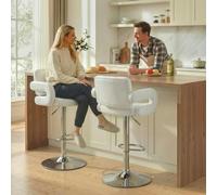 HOMCOM Bar Stools Adjustable Swivel with Armrest Set of 2 White HOMCOM White