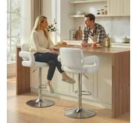 HOMCOM Bar Stools Adjustable Swivel with Armrest Set of 2 White HOMCOM White