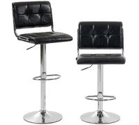 HOMCOM Bar Stools Modern PU Leather Adjustable Breakfast Bar Stools Backrest Set of 2 Black