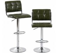 HOMCOM Bar Stools Modern PU Leather Adjustable Breakfast Bar Stools Backrest Set of 2 Green