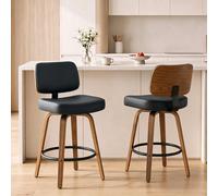 HOMCOM Bar Stools 360° Swivel Breakfast Bar Stools Padded PU Seat Footrest Set of 2 Black