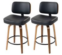 HOMCOM Bar Stools 360° Swivel Breakfast Bar Stools Padded PU Seat Footrest Set of 2 Black