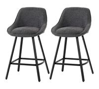 HOMCOM Bar Stools Set of 2, 64 cm Modern Linen-Touch Fabric 360° Swivel Counter Height Bar Chairs, Dark Grey