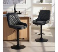 HOMCOM Bar Stools Set of 2, Adjustable Bar Chairs 360 Degree Swivel Black - Black - PU leather, steel, sponge - 2