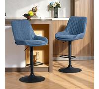 HOMCOM Bar Stools Set of 2, Adjustable Bar Chairs 360 Degree Swivel Black - Dark Blue - PU leather, steel, sponge - 2