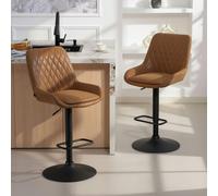 HOMCOM Bar Stools Set of 2, Adjustable Bar Chairs 360 Degree Swivel Black - Orange - PU leather, Steel, Sponge - 2