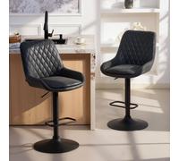 Homcom Bar Stools Set Of 2, Adjustable Bar Chairs 360 Degree Swivel In Black Black One Size