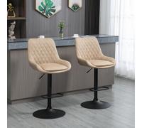 HOMCOM Retro Bar Chairs Set of 2, Adjustable Counter Bar Stool, Upholstered Bar Stools with Back, Swivel Seat, Light Khaki Aosom UK
