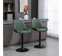 HOMCOM Retro Bar Stools Set of 2, Adjustable Kitchen Stool, Upholstered Bar Chairs with Back, Swivel Seat, Green Aosom UK