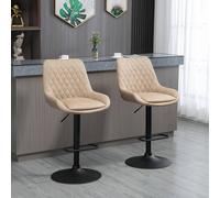 HOMCOM Retro Bar Chairs Set of 2, Adjustable Counter Bar Stool, Upholstered Bar Stools with Back, Swivel Seat, Light Khaki Aosom UK