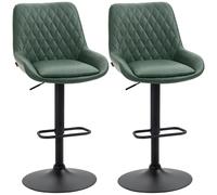 HOMCOM Bar Stools Set of 2 - Adjustable Bar Chairs 360° Swivel for Kitchen Green | TJ Hughes