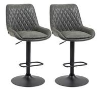 HOMCOM Bar Stools Set of 2, Adjustable Bar Chairs 360° Swivel for Kitchen Grey