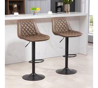 HOMCOM Bar Stools Set of 2, Adjustable Bar Chairs 360 Swivel for Kitchen Brown