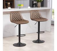 Homcom Bar Stools Set Of 2, Adjustable Bar Chairs Swivel For Kitchen Brown