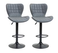 HOMCOM Bar Stools Set of 2 Adjustable Height Swivel PU Leather Bar Chairs Grey - Grey