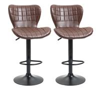 HOMCOM Bar Stools Set of 2 Adjustable Height Swivel Bar Chairs in PU Leather with Backrest & Footrest, Brown