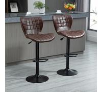 Homcom Bar Stools Set Of 2 Adjustable Height Swivel Bar Chairs With Footrest Brown