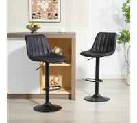 HOMCOM Bar Stools Set of 2 Adjustable Swivel Bar Chairs with Backrest Black - Black - Leathaire, sponge, multilayer board, steel - Contemporary